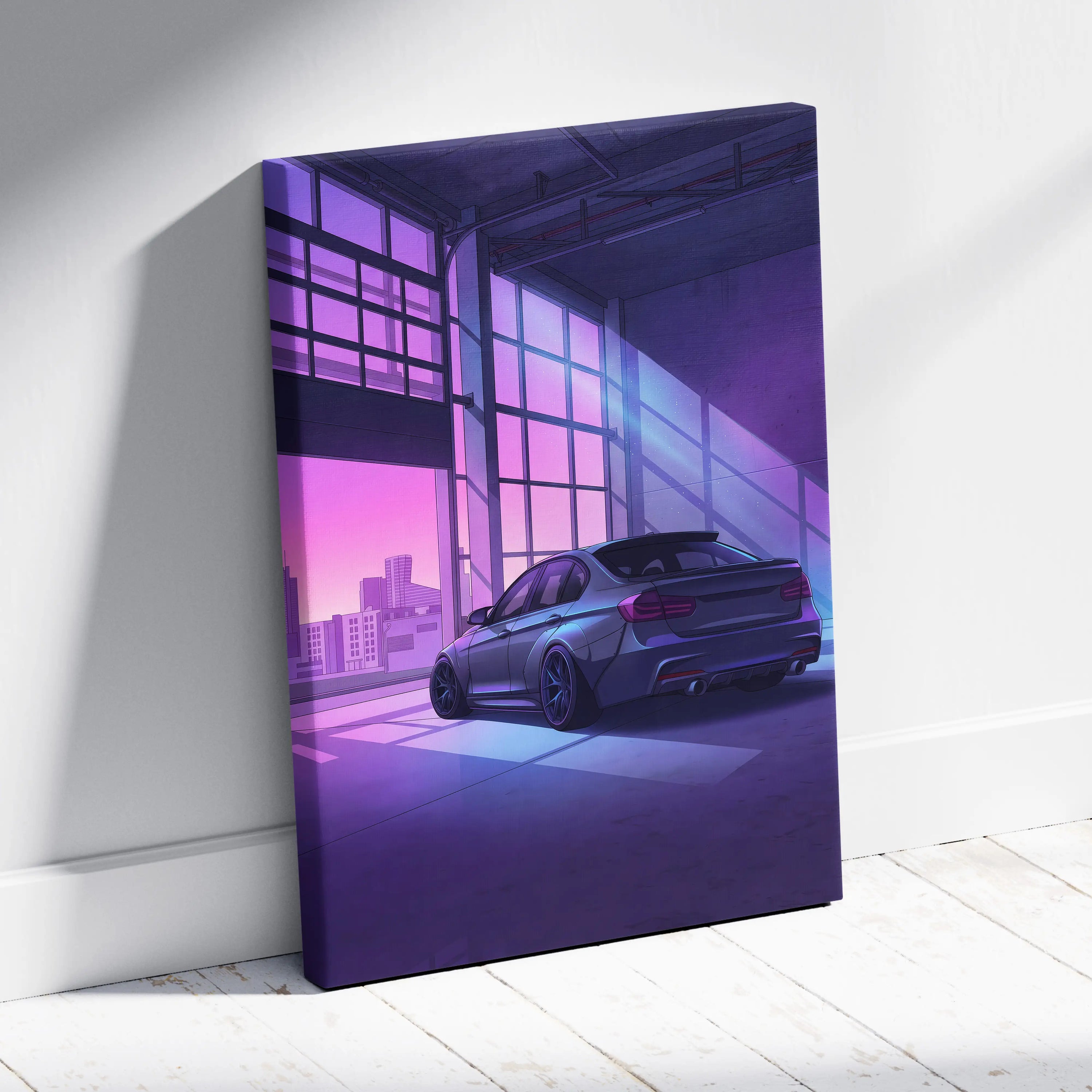 BMW M3 Inspired Vaporwave Car Canvas - Car Artwork Purple Neon Living Room Vaporwave Dreamy Nostalgic Mood Retro Modern Wall Art