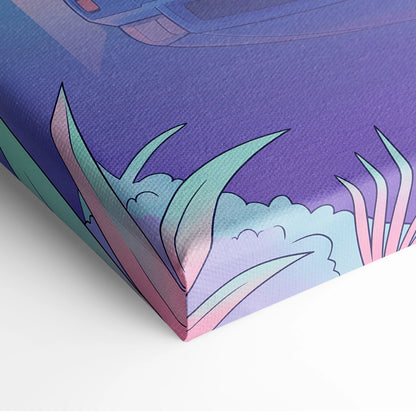 Nissan Skyline GT-R R34 Inspired Vaporwave Neon City Canvas - Car Art Neon Pink Blue Room Retro Futurism Vaporwave Canvas