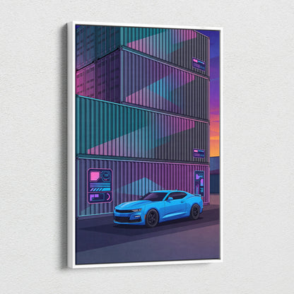 Chevrolet Camaro Inspired Vaporwave Car Canvas - Car Artwork Neon Pink Purple Teal Vaporwave Mood Neon Nostalgia Decor Style Gallery Canvas