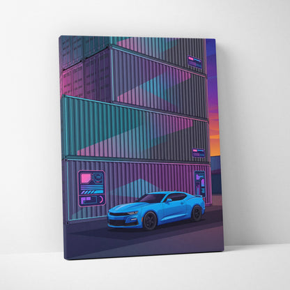 Chevrolet Camaro Inspired Vaporwave Car Canvas - Car Artwork Neon Pink Purple Teal Vaporwave Mood Neon Nostalgia Decor Style Gallery Canvas