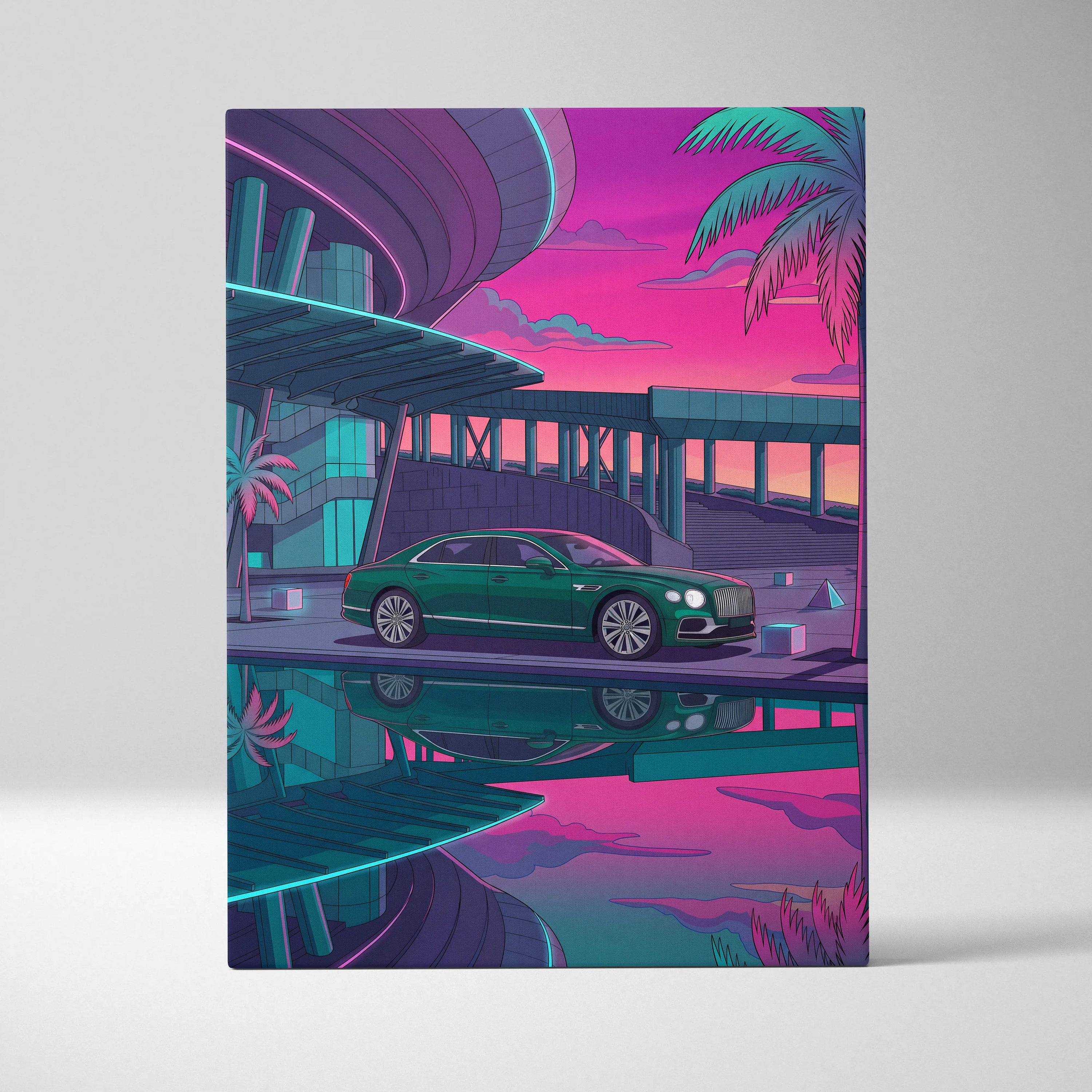 Bentley Flying Spur Inspired Vaporwave Car Canvas - Car Vaporwave Neon Pink Teal Living Room Retro Futurism Nostalgic mood Neon aesthetic Canvas