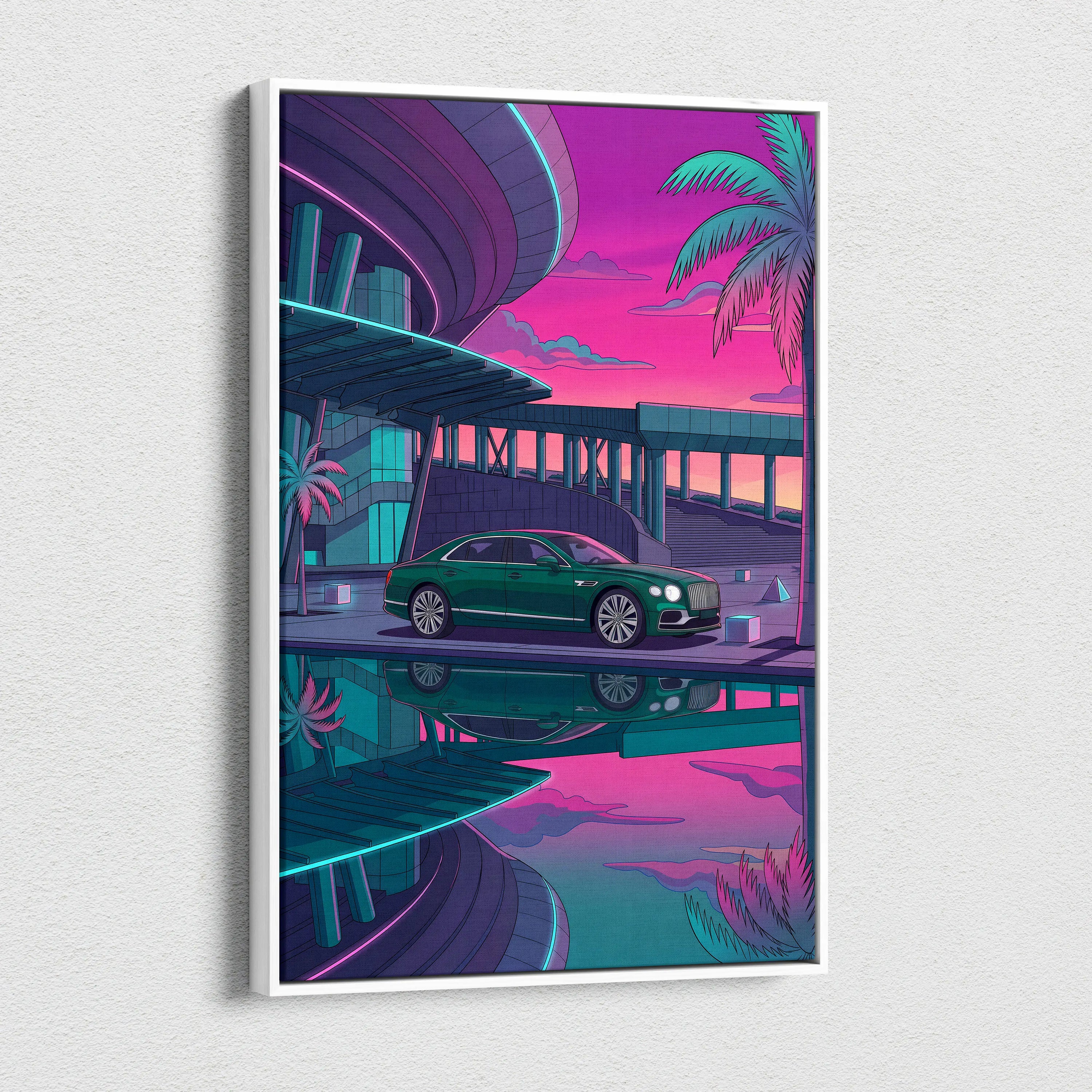 Bentley Flying Spur Inspired Vaporwave Car Canvas - Car Vaporwave Neon Pink Teal Living Room Retro Futurism Nostalgic mood Neon aesthetic Canvas