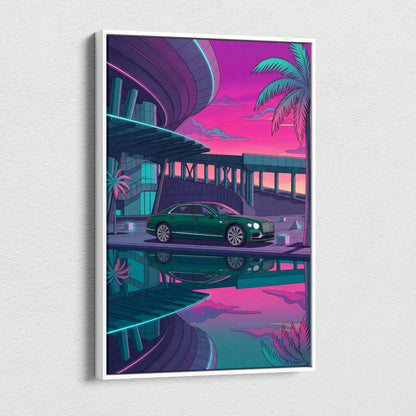 Bentley Flying Spur Inspired Vaporwave Car Canvas - Car Vaporwave Neon Pink Teal Living Room Retro Futurism Nostalgic mood Neon aesthetic Canvas
