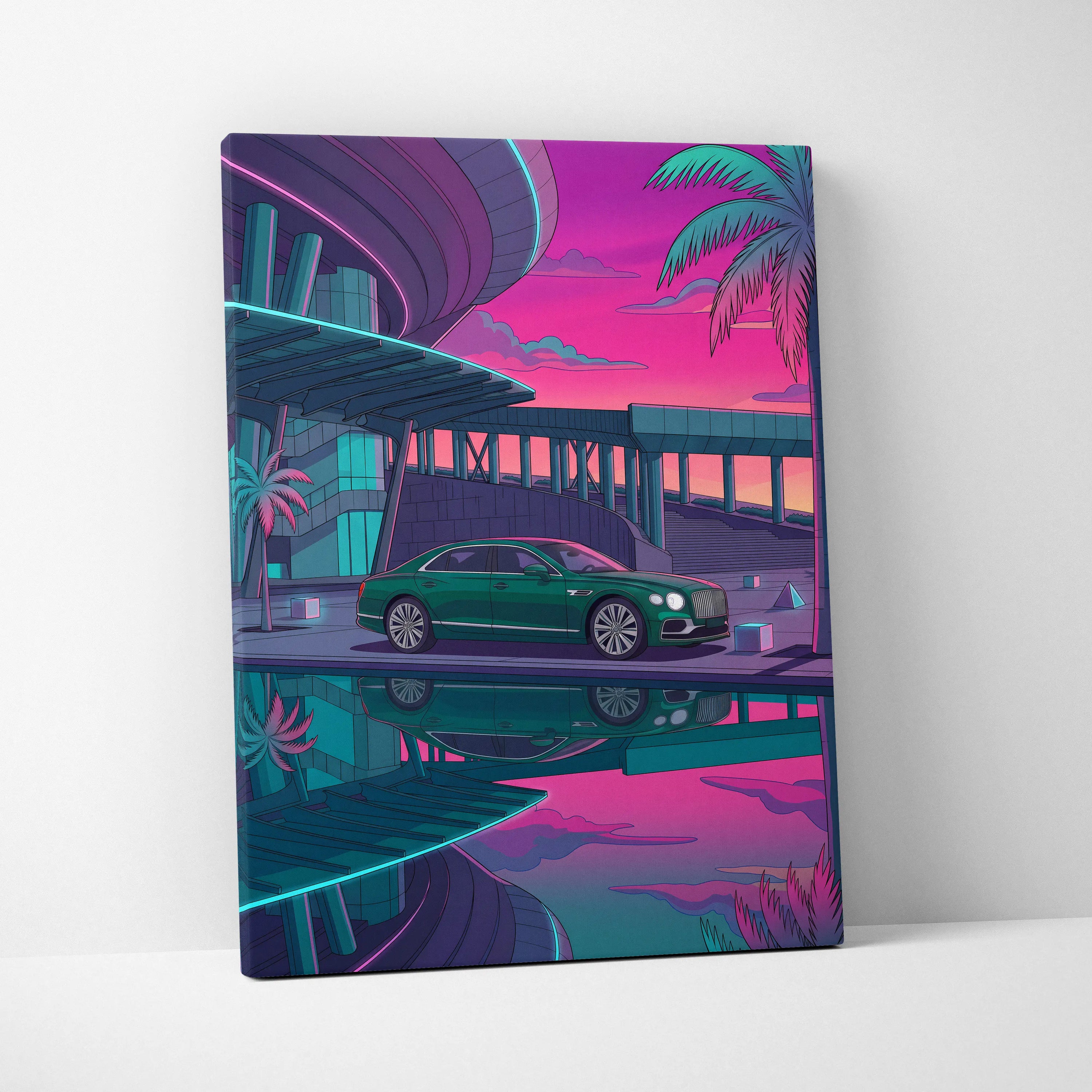 Bentley Flying Spur Inspired Vaporwave Car Canvas - Car Vaporwave Neon Pink Teal Living Room Retro Futurism Nostalgic mood Neon aesthetic Canvas