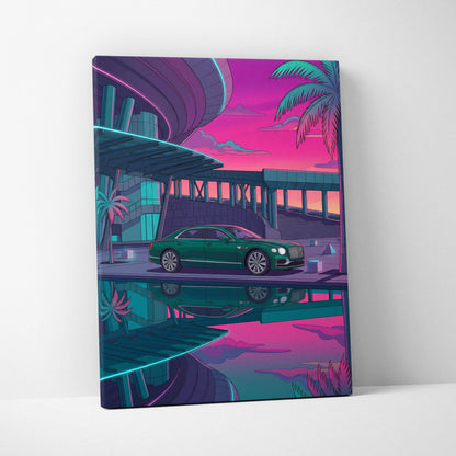 Bentley Flying Spur Inspired Vaporwave Car Canvas - Car Vaporwave Neon Pink Teal Living Room Retro Futurism Nostalgic mood Neon aesthetic Canvas