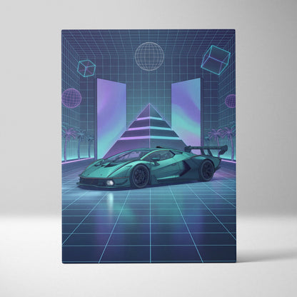 Lamborghini Essenza SCV12 Inspired Teal Purple Canvas Wall Art, Neon Vaporwave Race Car Artwork for Futuristic Garage Decor