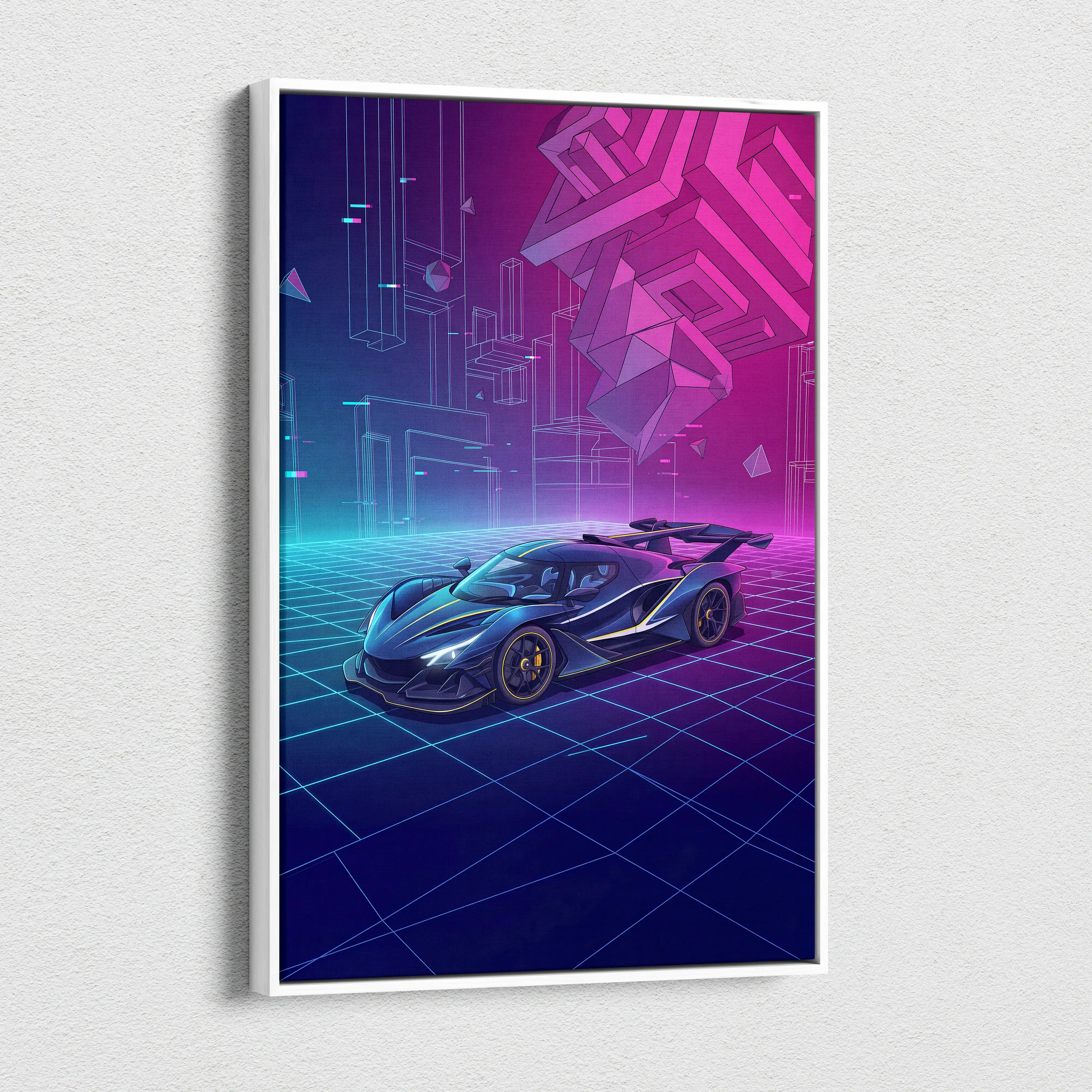 Apollo Intensa Inspired Hypercar Vaporwave Canvas - Car Neon Pink Purple Blue Canvas Print Living Room Vaporwave Retro-Futurism