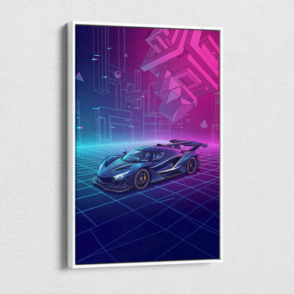Apollo Intensa Inspired Hypercar Vaporwave Canvas - Car Neon Pink Purple Blue Canvas Print Living Room Vaporwave Retro-Futurism