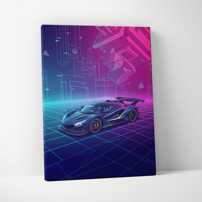 Apollo Intensa Inspired Hypercar Vaporwave Canvas - Car Neon Pink Purple Blue Canvas Print Living Room Vaporwave Retro-Futurism