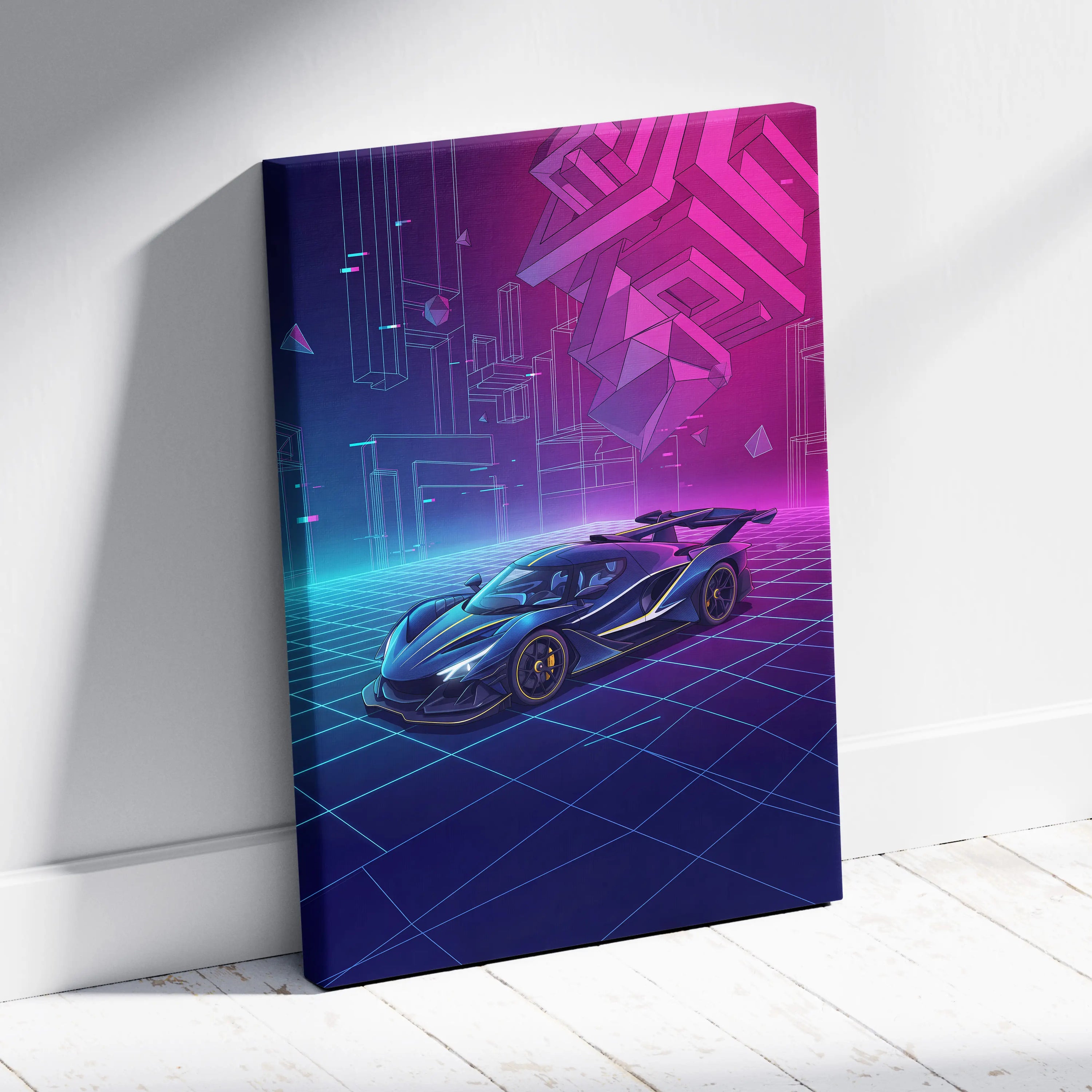 Apollo Intensa Inspired Hypercar Vaporwave Canvas - Car Neon Pink Purple Blue Canvas Print Living Room Vaporwave Retro-Futurism