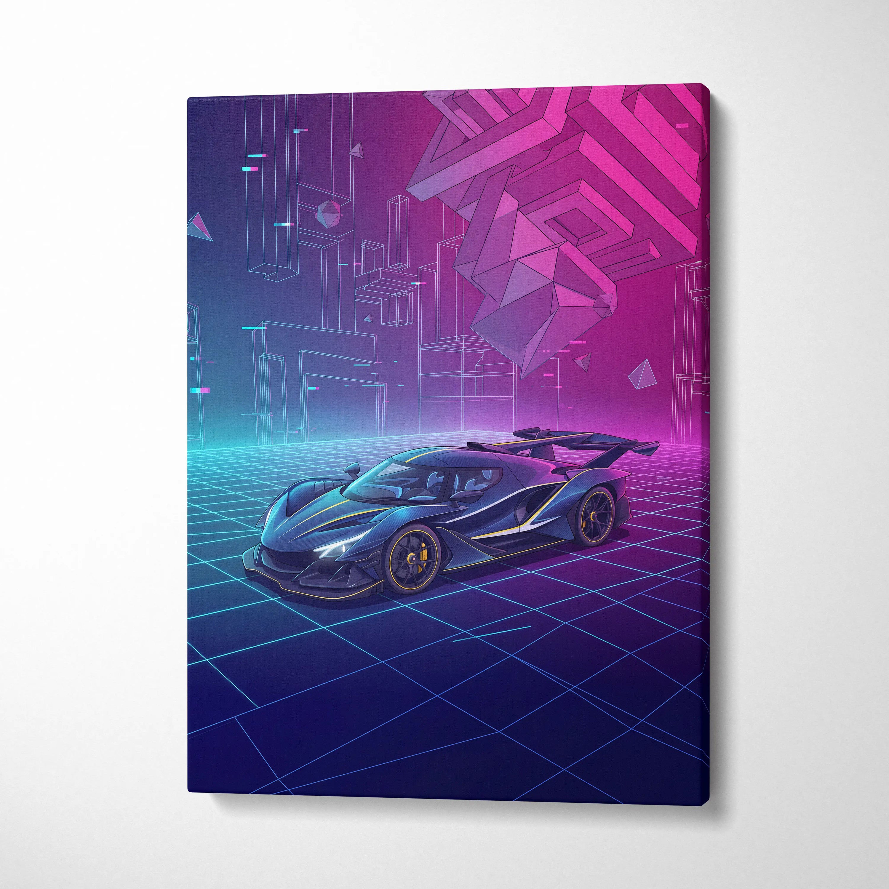 Apollo Intensa Inspired Hypercar Vaporwave Canvas - Car Neon Pink Purple Blue Canvas Print Living Room Vaporwave Retro-Futurism
