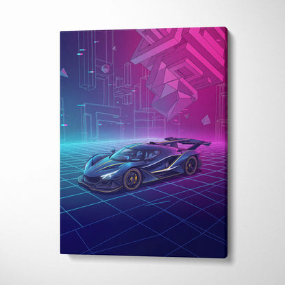 Apollo Intensa Inspired Hypercar Vaporwave Canvas - Car Neon Pink Purple Blue Canvas Print Living Room Vaporwave Retro-Futurism