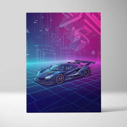 Apollo Intensa Inspired Hypercar Vaporwave Canvas - Car Neon Pink Purple Blue Canvas Print Living Room Vaporwave Retro-Futurism