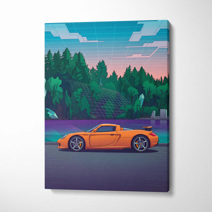 Porsche Carrera GT Inspired Vaporwave Car Canvas - Car Artwork Neon Blues Pinks Living Room Vaporwave Retro Futurism
