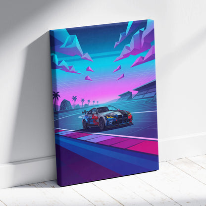 BMW M4 GT3 EVO Inspired Vaporwave Car Canvas - Vaporwave Neon Car Pink Blue Living Room Retro Futurist Dreamy Neon Mood Vaporwave Wall Art