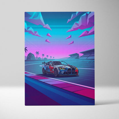 BMW M4 GT3 EVO Inspired Vaporwave Car Canvas - Vaporwave Neon Car Pink Blue Living Room Retro Futurist Dreamy Neon Mood Vaporwave Wall Art