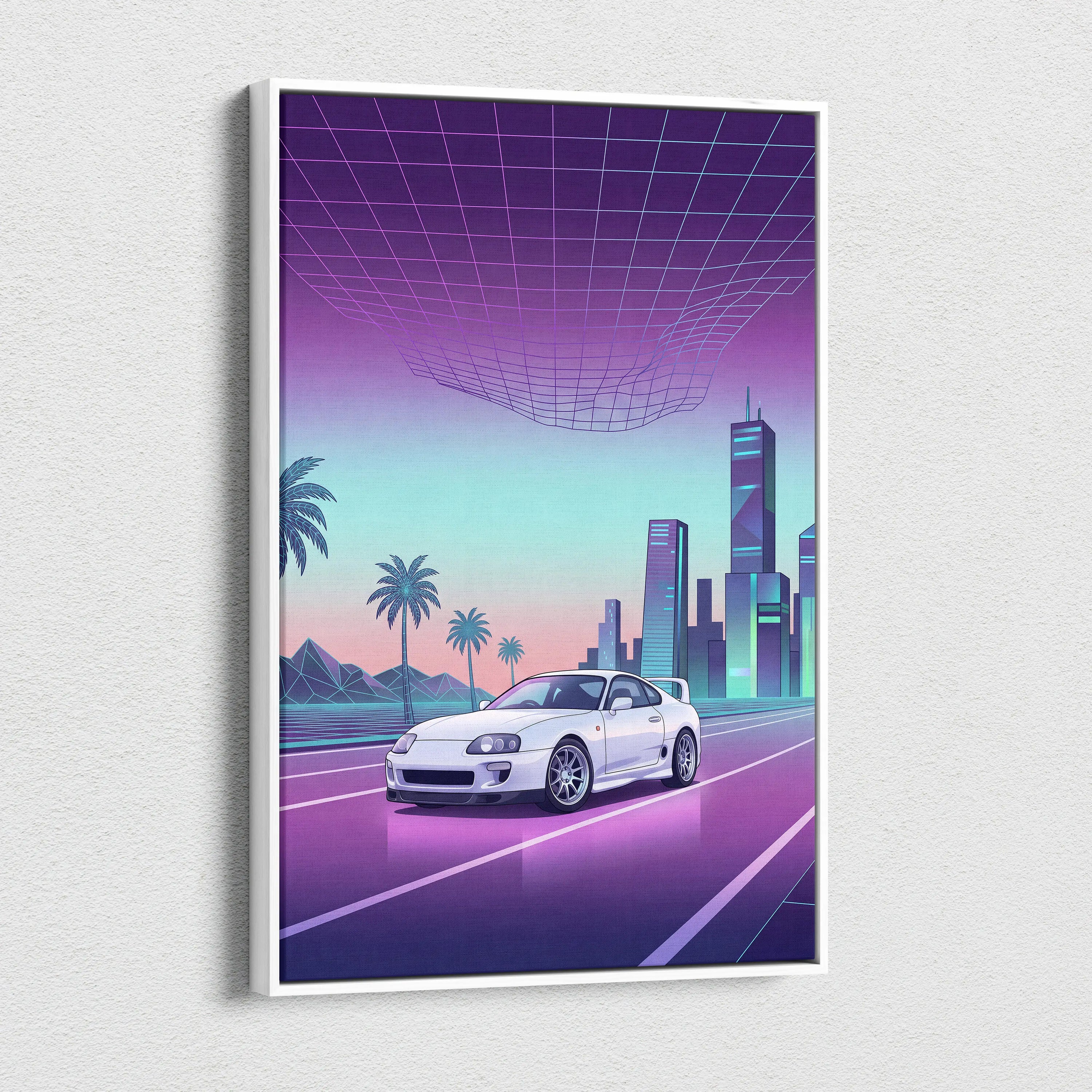 Mk4 Toyota Supra Inspired Vaporwave Car Canvas - Vaporwave Car Purple Teal Living Room Retro Futurism Nostalgic Energy Vaporwave Canvas Print