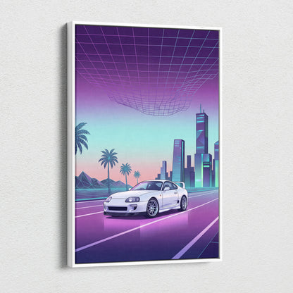 Mk4 Toyota Supra Inspired Vaporwave Car Canvas - Vaporwave Car Purple Teal Living Room Retro Futurism Nostalgic Energy Vaporwave Canvas Print