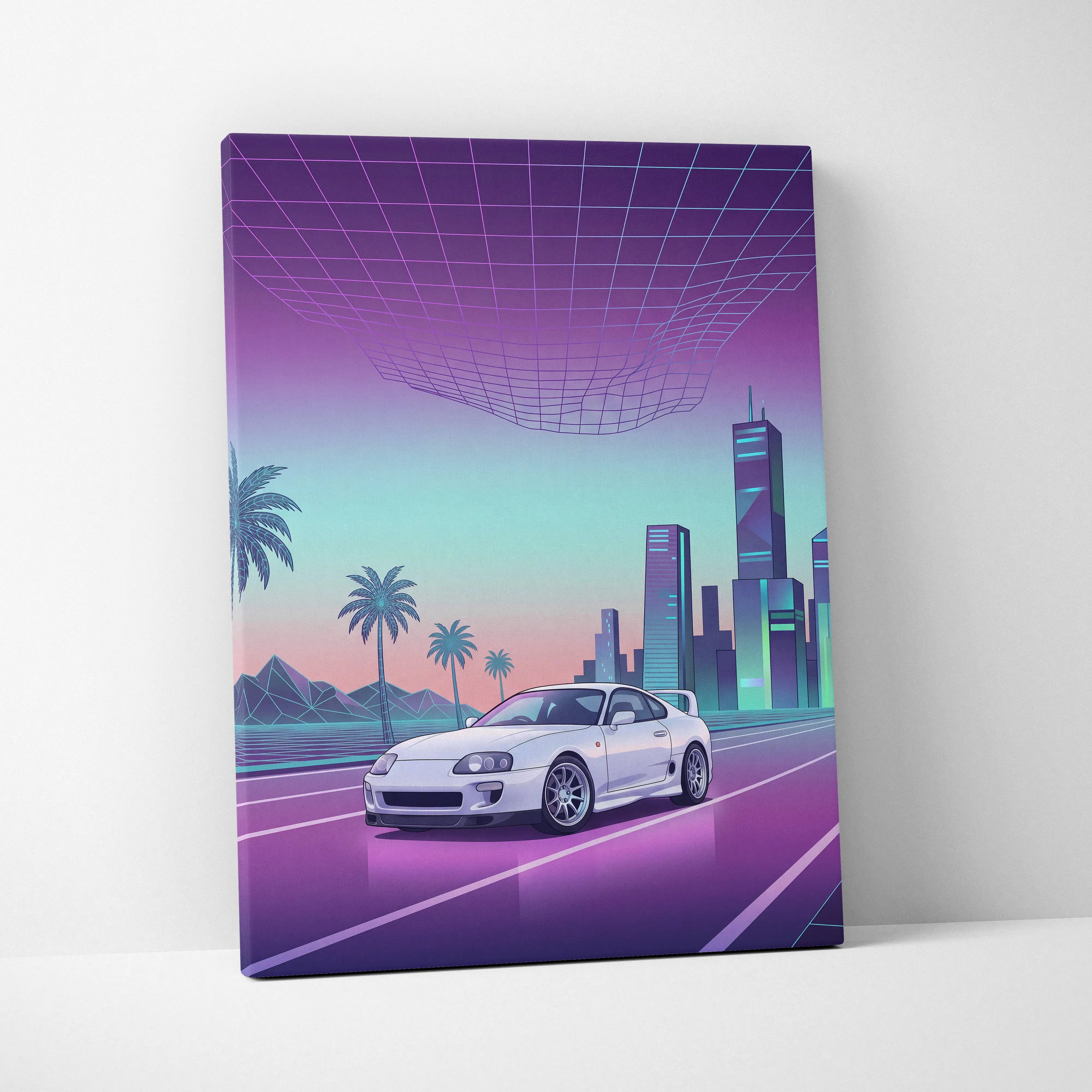 Mk4 Toyota Supra Inspired Vaporwave Car Canvas - Vaporwave Car Purple Teal Living Room Retro Futurism Nostalgic Energy Vaporwave Canvas Print