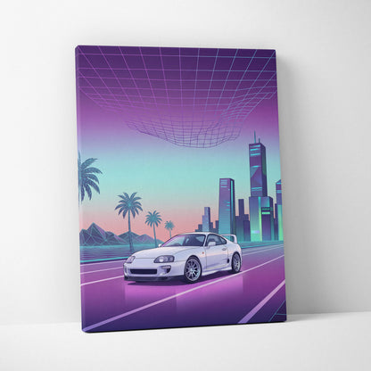 Mk4 Toyota Supra Inspired Vaporwave Car Canvas - Vaporwave Car Purple Teal Living Room Retro Futurism Nostalgic Energy Vaporwave Canvas Print