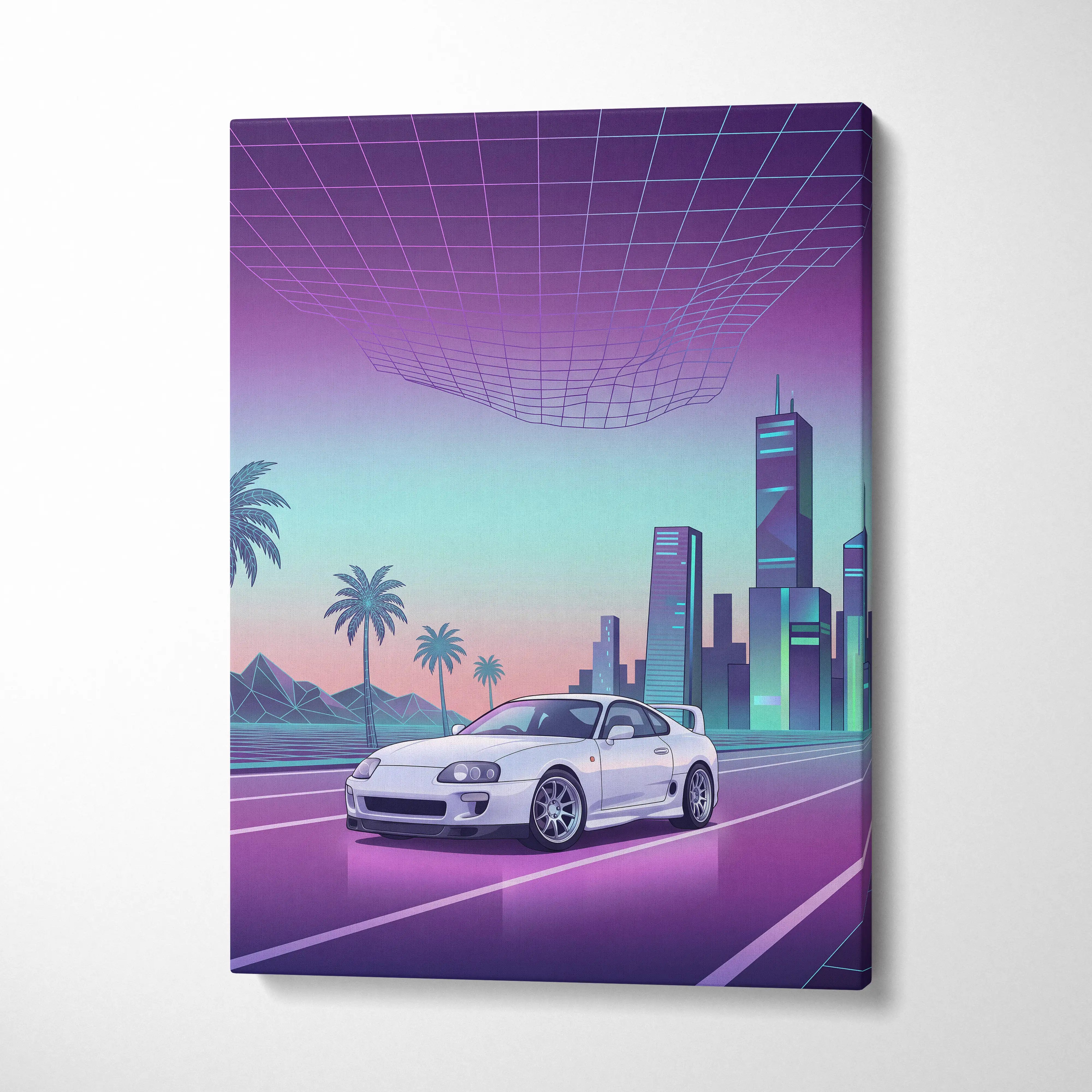 Mk4 Toyota Supra Inspired Vaporwave Car Canvas - Vaporwave Car Purple Teal Living Room Retro Futurism Nostalgic Energy Vaporwave Canvas Print