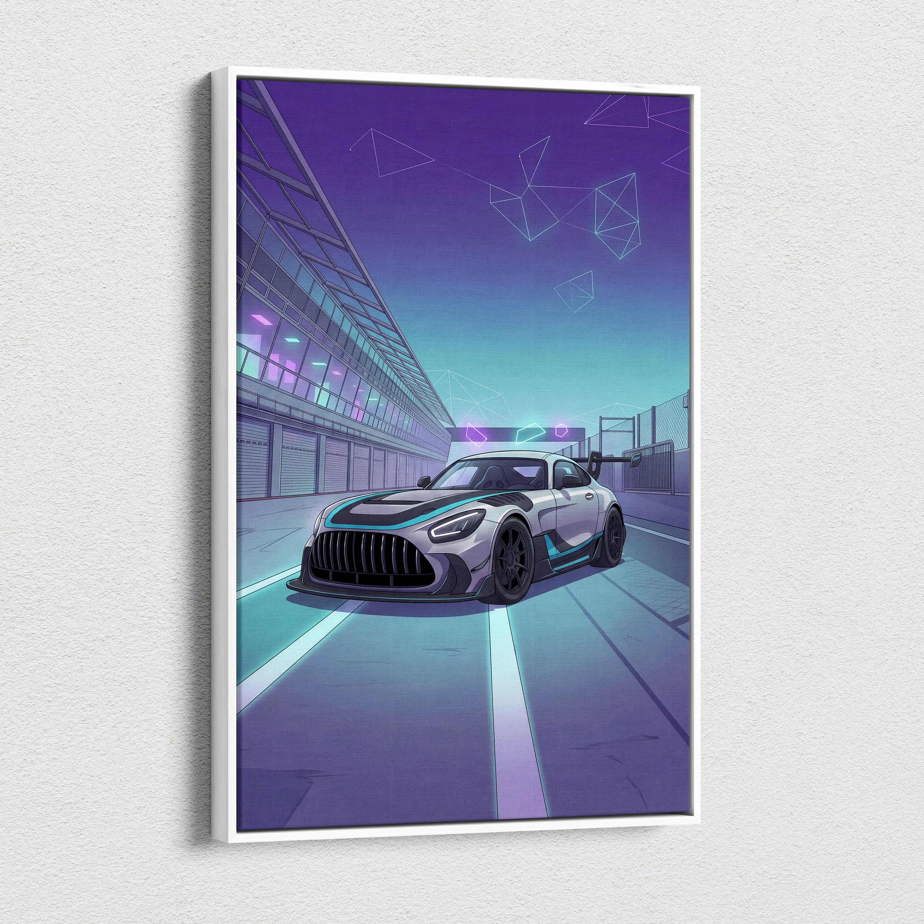 Mercedes-AMG GT3 Vaporwave Car Canvas - Vaporwave Cars Neon Teal Pink Room Decor Retro Futurism Mood Nostalgic Geometric Canvas
