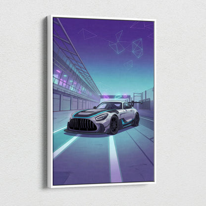 Mercedes-AMG GT3 Vaporwave Car Canvas - Vaporwave Cars Neon Teal Pink Room Decor Retro Futurism Mood Nostalgic Geometric Canvas