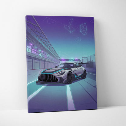 Mercedes-AMG GT3 Vaporwave Car Canvas - Vaporwave Cars Neon Teal Pink Room Decor Retro Futurism Mood Nostalgic Geometric Canvas