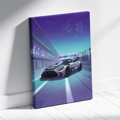 Mercedes-AMG GT3 Vaporwave Car Canvas - Vaporwave Cars Neon Teal Pink Room Decor Retro Futurism Mood Nostalgic Geometric Canvas