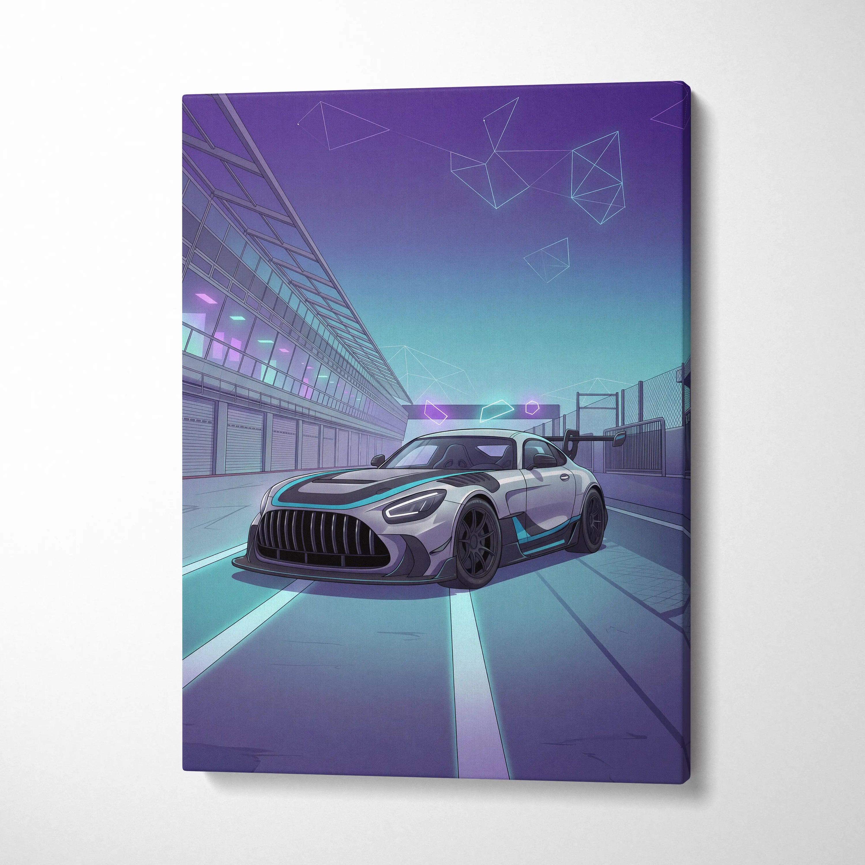 Mercedes-AMG GT3 Vaporwave Car Canvas - Vaporwave Cars Neon Teal Pink Room Decor Retro Futurism Mood Nostalgic Geometric Canvas