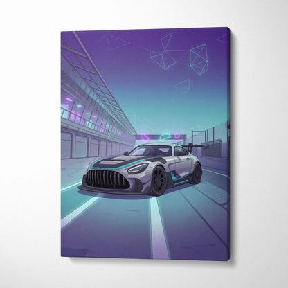 Mercedes-AMG GT3 Vaporwave Car Canvas - Vaporwave Cars Neon Teal Pink Room Decor Retro Futurism Mood Nostalgic Geometric Canvas