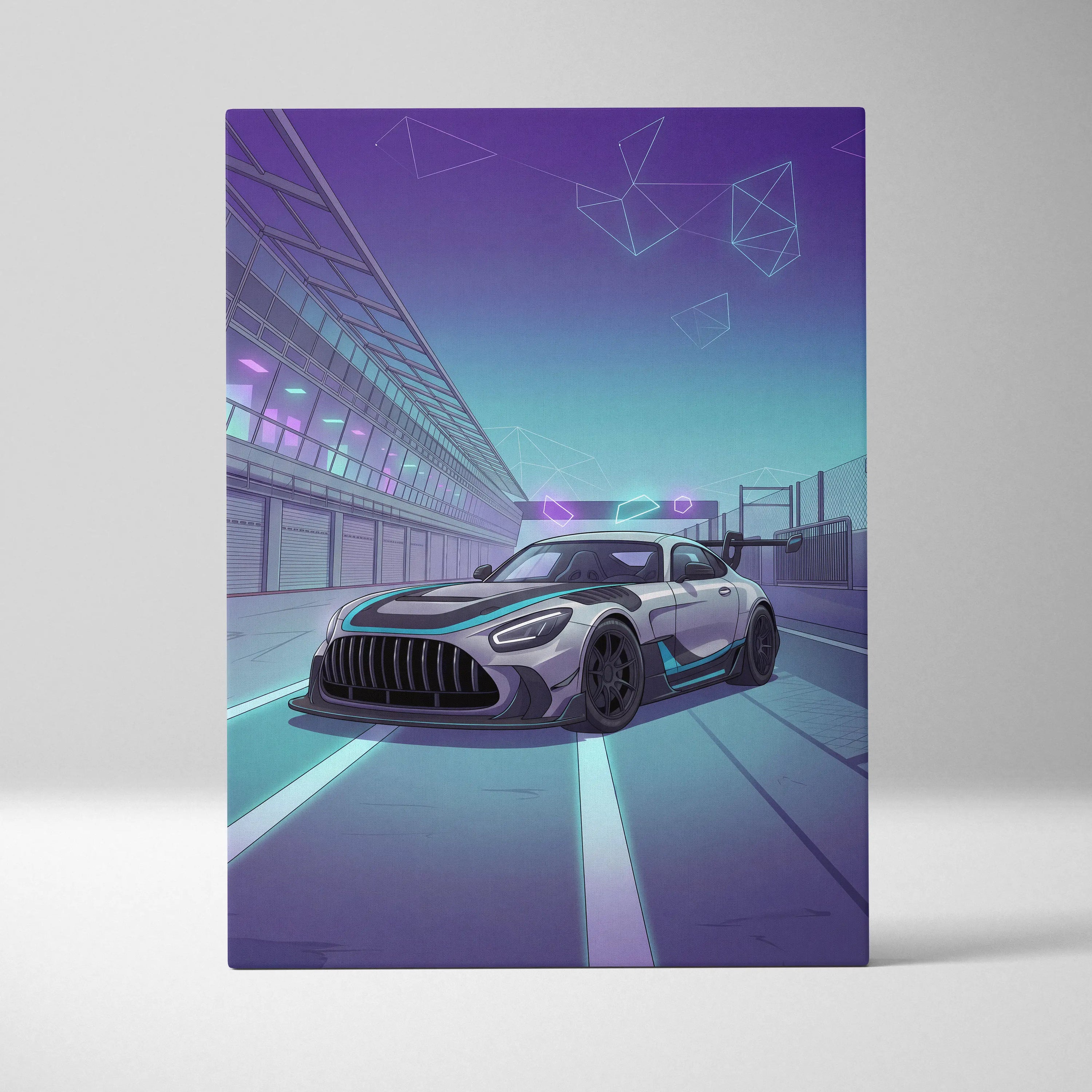 Mercedes-AMG GT3 Vaporwave Car Canvas - Vaporwave Cars Neon Teal Pink Room Decor Retro Futurism Mood Nostalgic Geometric Canvas