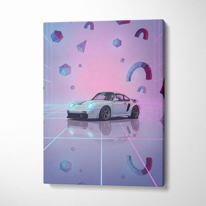 Porsche 911 Classic Inspired White Purple Canvas Wall Art, Vaporwave Widebody Car Artwork, Neon Grid Garage Decor, Retro Futuristic Art
