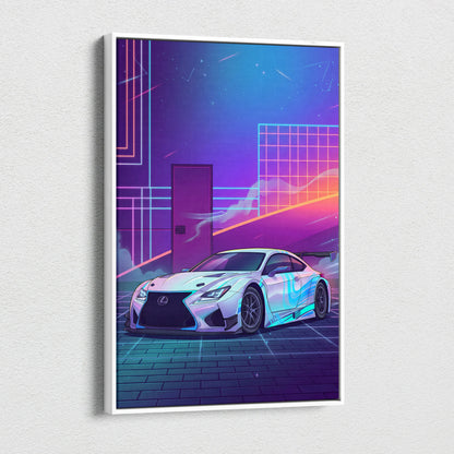 Lexus RC F Inspired White Purple Canvas Wall Art, Vaporwave JDM Track Car Artwork, Neon Grid Garage Decor, Retro Futuristic Auto Print