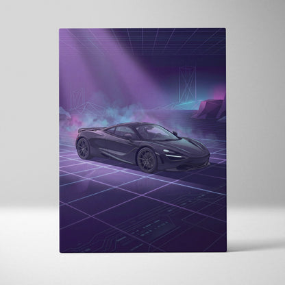 McLaren 720S Inspired Black Purple Canvas Wall Art, Vaporwave Supercar Artwork, Neon Grid Garage Decor, Retro Futuristic Exotic Print