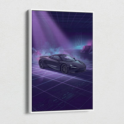 McLaren 720S Inspired Black Purple Canvas Wall Art, Vaporwave Supercar Artwork, Neon Grid Garage Decor, Retro Futuristic Exotic Print
