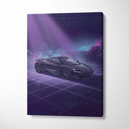 McLaren 720S Inspired Black Purple Canvas Wall Art, Vaporwave Supercar Artwork, Neon Grid Garage Decor, Retro Futuristic Exotic Print