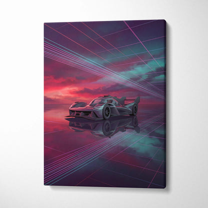Genesis GMR 001 Inspired Purple Teal Canvas Wall Art, Vaporwave Racing Sunset, Futuristic Garage Decor, Hypercar Motorsport Artwork