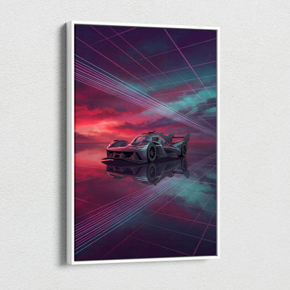 Genesis GMR 001 Inspired Purple Teal Canvas Wall Art, Vaporwave Racing Sunset, Futuristic Garage Decor, Hypercar Motorsport Artwork