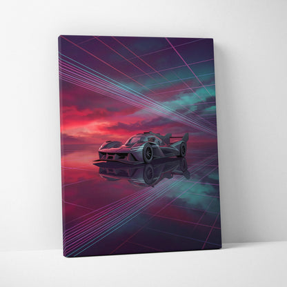 Genesis GMR 001 Inspired Purple Teal Canvas Wall Art, Vaporwave Racing Sunset, Futuristic Garage Decor, Hypercar Motorsport Artwork
