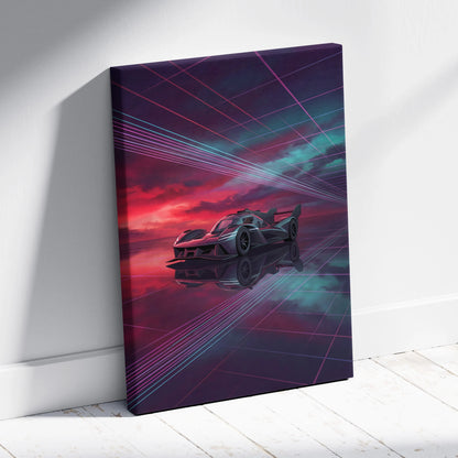 Genesis GMR 001 Inspired Purple Teal Canvas Wall Art, Vaporwave Racing Sunset, Futuristic Garage Decor, Hypercar Motorsport Artwork