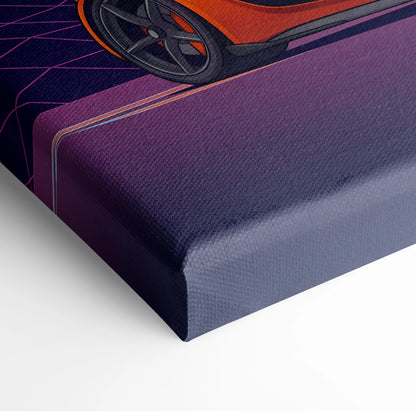 Koenigsegg Jesko Inspired Orange Teal Canvas Wall Art, Vaporwave Hypercar Artwork, Neon Mountain Garage Decor, Retro Futuristic Exotic Car Print