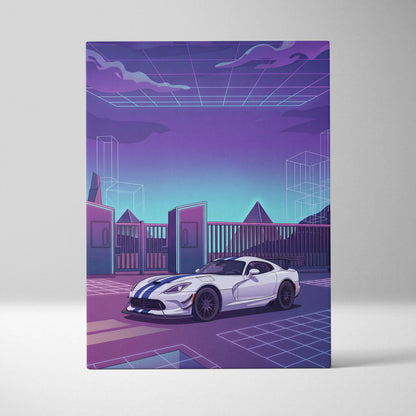 Dodge Viper ACR Inspired Purple Blue Canvas Wall Art, Vaporwave Night Drive, Retro Futuristic Garage Decor, Sports Car Artwork
