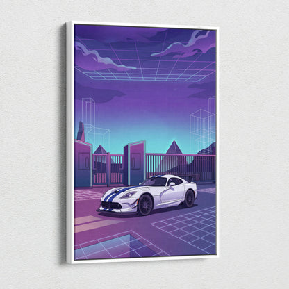 Dodge Viper ACR Inspired Purple Blue Canvas Wall Art, Vaporwave Night Drive, Retro Futuristic Garage Decor, Sports Car Artwork
