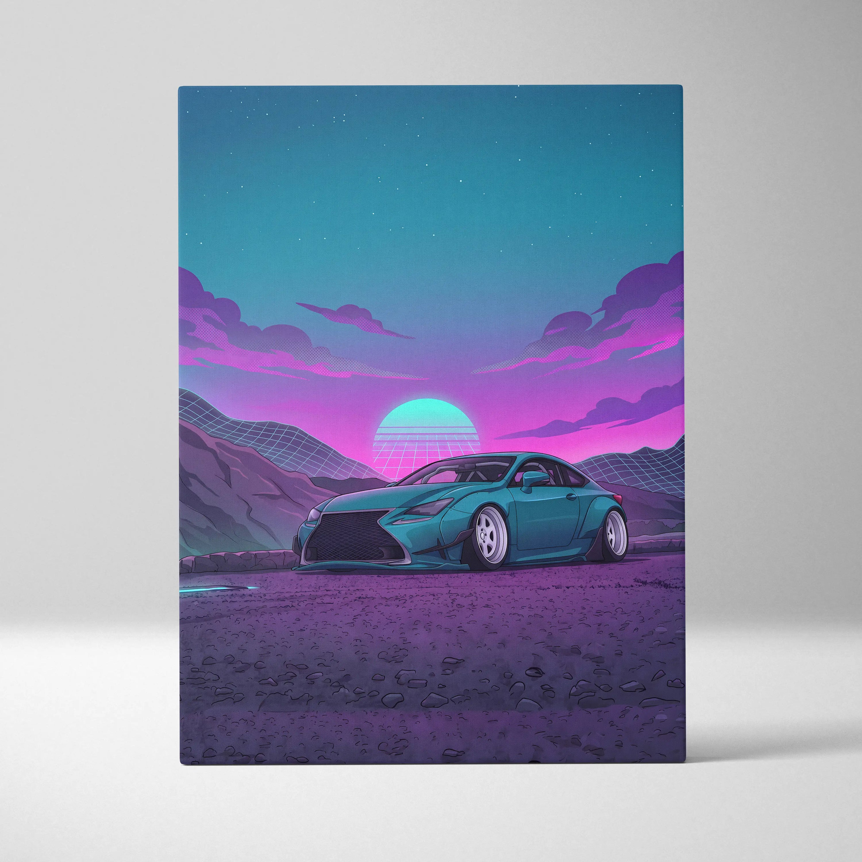 Lexus RC Inspired Teal Purple Canvas Wall Art, Vaporwave Sports Car Artwork, Neon Sunset Garage Decor, Retro Futuristic JDM Print