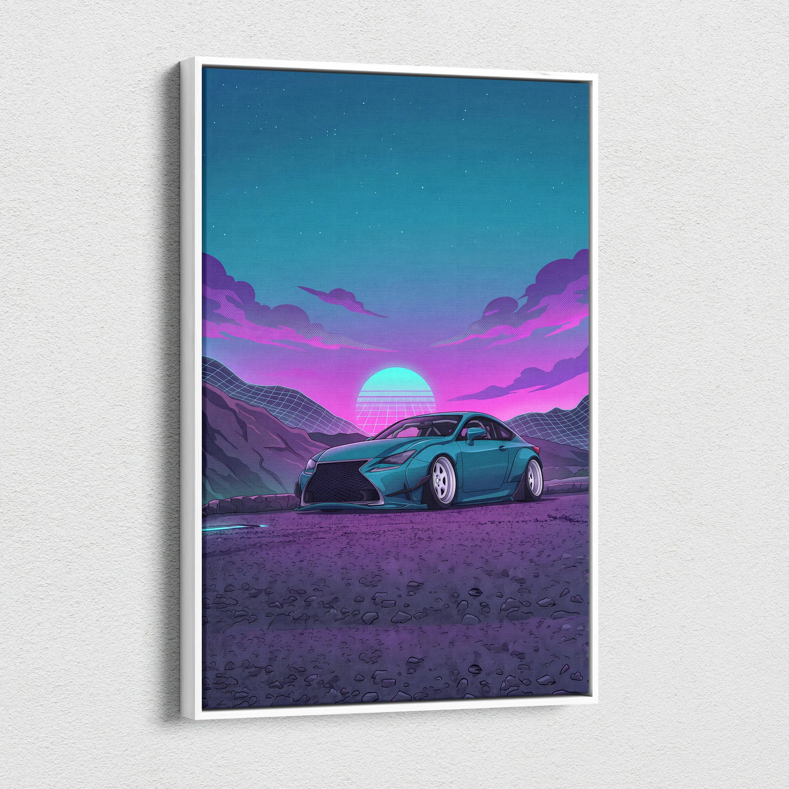 Lexus RC Inspired Teal Purple Canvas Wall Art, Vaporwave Sports Car Artwork, Neon Sunset Garage Decor, Retro Futuristic JDM Print