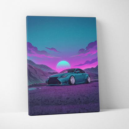 Lexus RC Inspired Teal Purple Canvas Wall Art, Vaporwave Sports Car Artwork, Neon Sunset Garage Decor, Retro Futuristic JDM Print
