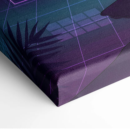 Lotus Elise Inspired Orange Purple Canvas Wall Art, Neon Vaporwave Sports Car Artwork for Retro Garage Decor with Moody JDM Style