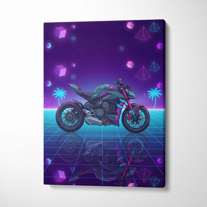 Ducati Streetfighter V4 Inspired Teal Purple Motorcycle Canvas Wall Art Vaporwave Neon Hypernaked Garage Decor Retro Futuristic Artwork