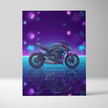 Ducati Streetfighter V4 Inspired Teal Purple Motorcycle Canvas Wall Art Vaporwave Neon Hypernaked Garage Decor Retro Futuristic Artwork